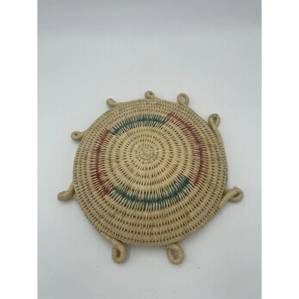 Vintage Handwoven Coiled Basket Twisted Loop Rim‎ 10